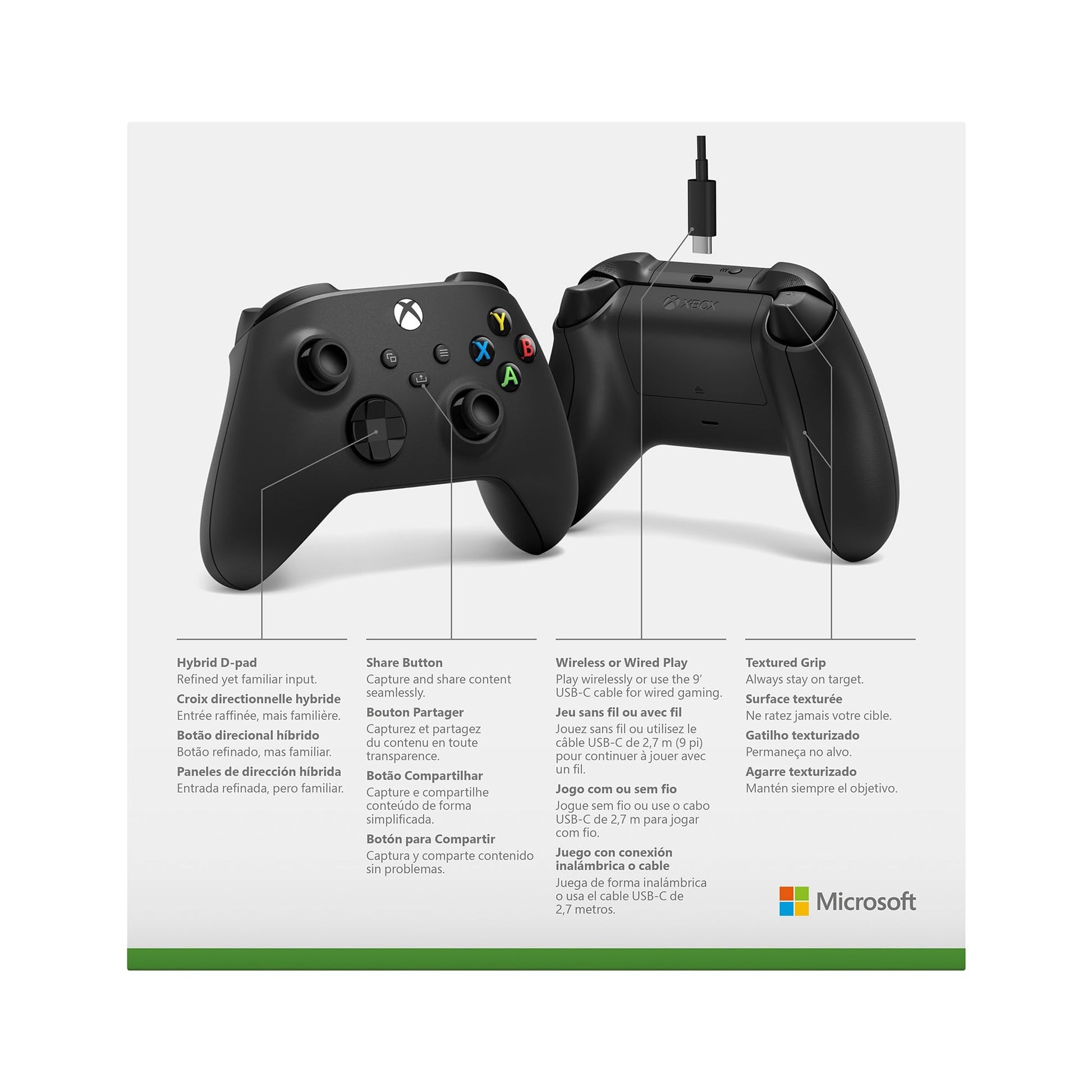 XBOX Wireless Gaming Controller | Carbon Black | Console, PC, & Cloud Devices | Textured Grip | Wireless, Bluetooth, USB-C Connectivity