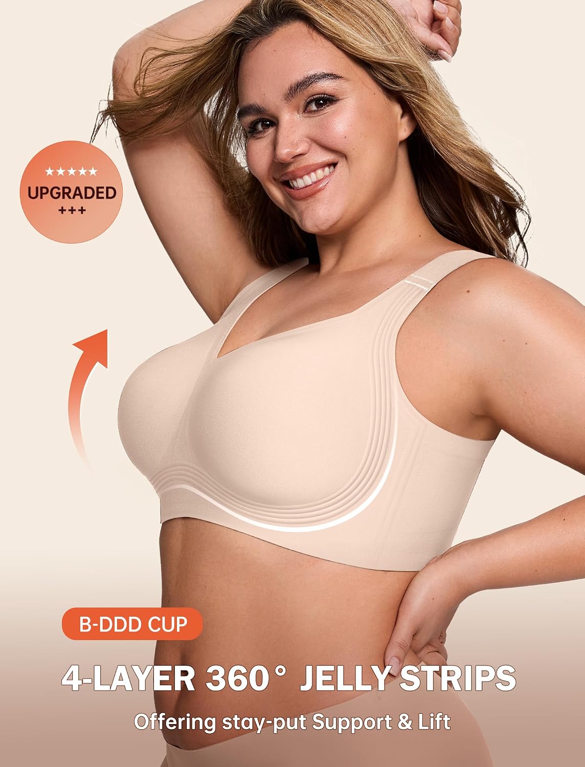 LetsJoli Bras for Women Supportive Wireless Push Up Bra Full Coverage No Underwire Seamless Plus Size for Older Women