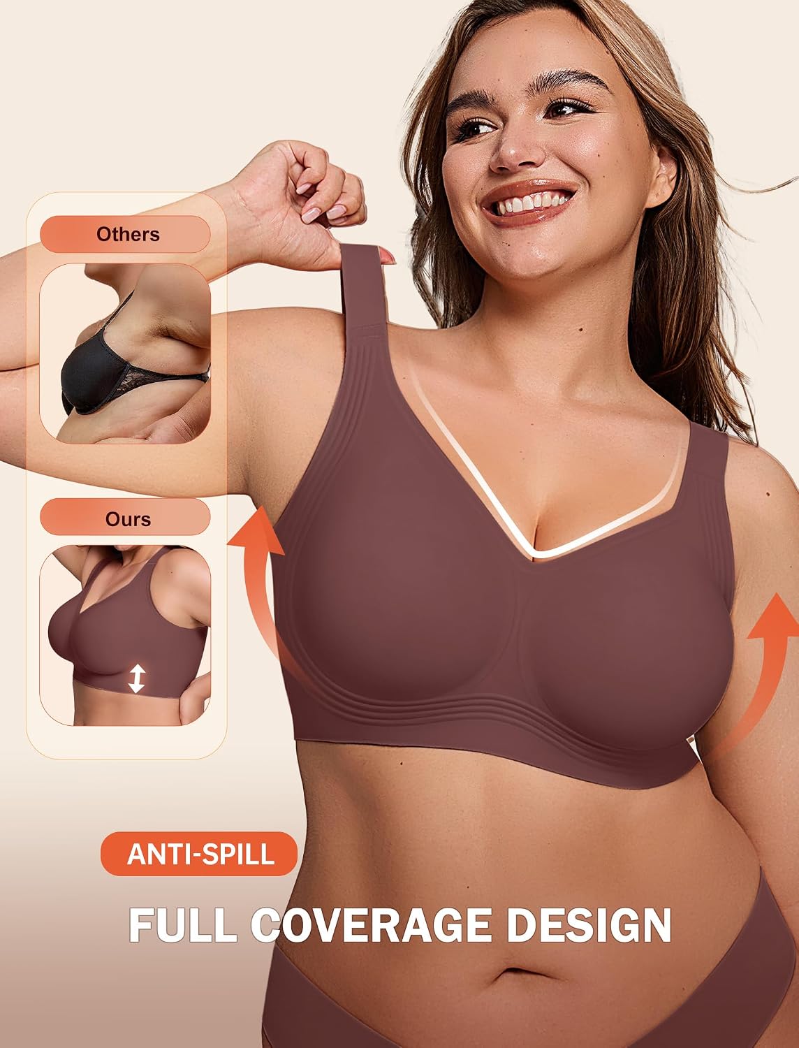 LetsJoli Bras for Women Supportive Wireless Push Up Bra Full Coverage No Underwire Seamless Plus Size for Older Women