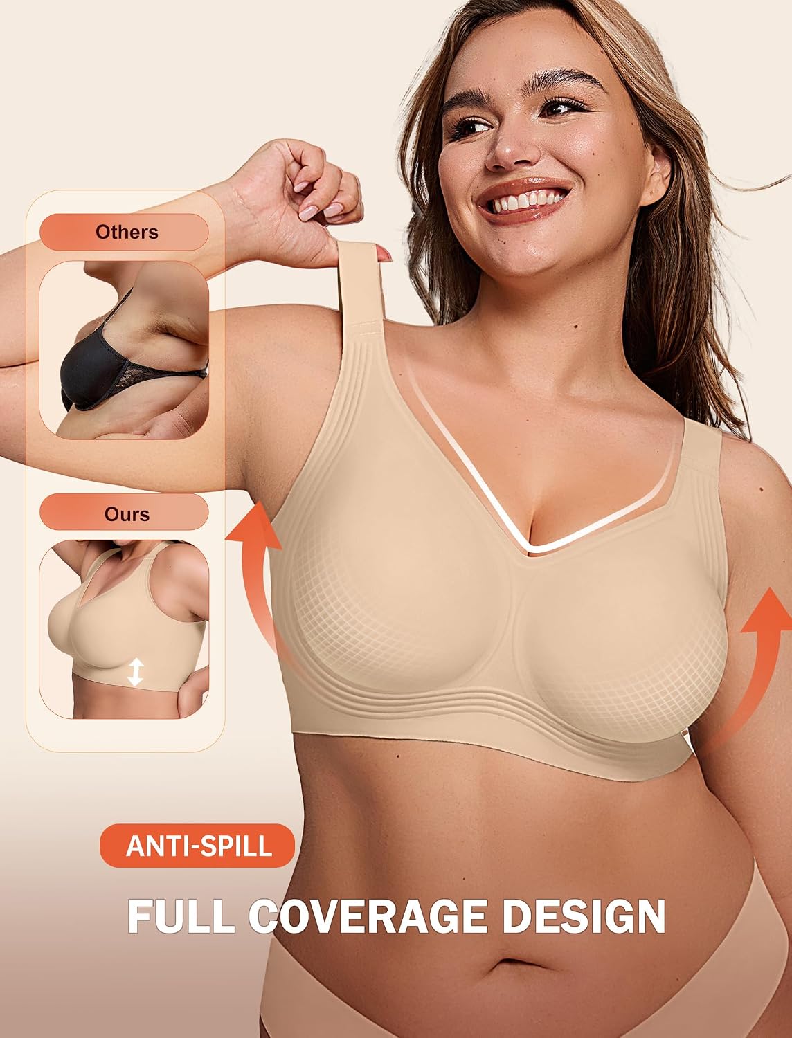 LetsJoli Bras for Women Supportive Wireless Push Up Bra Full Coverage No Underwire Seamless Plus Size for Older Women