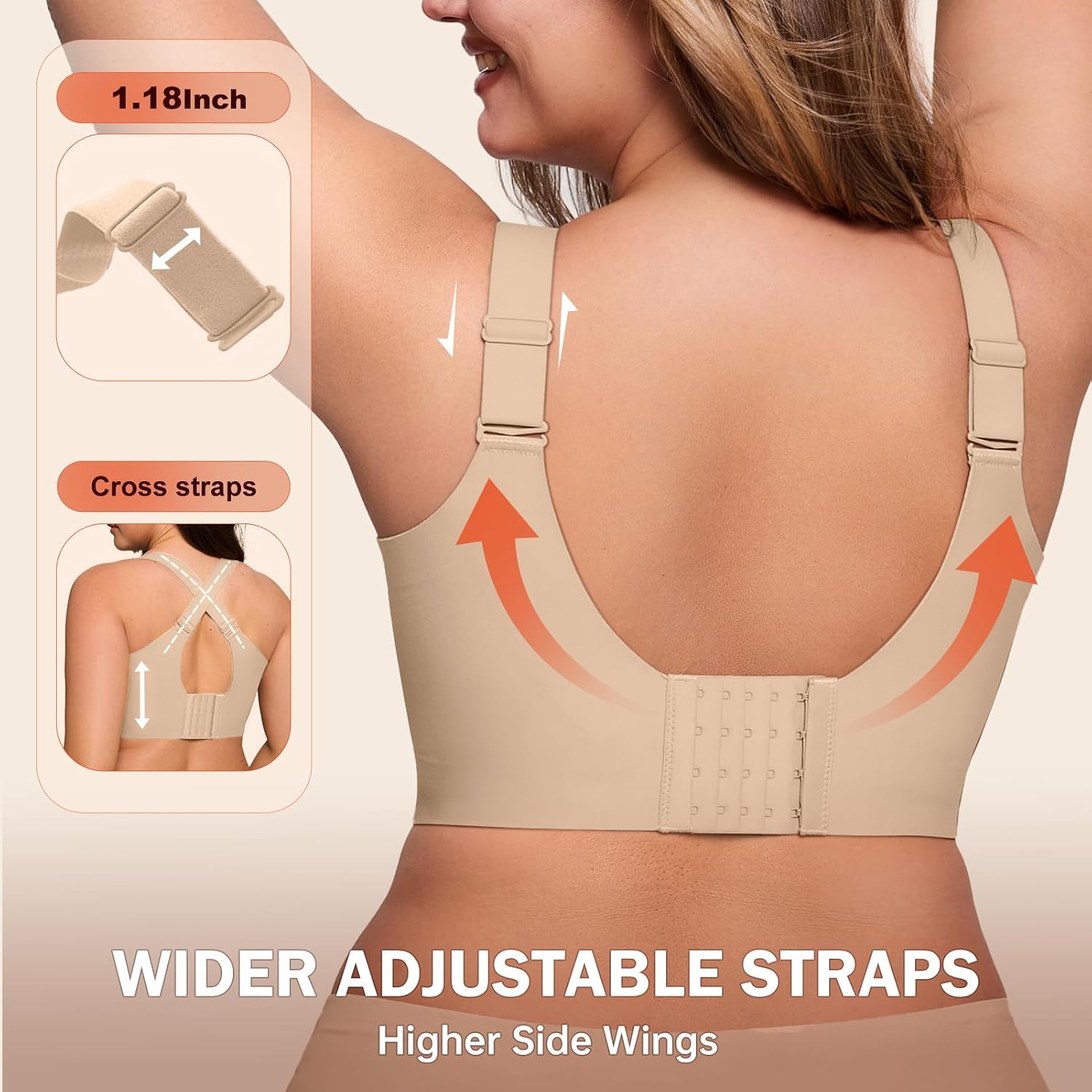 LetsJoli Bras for Women Supportive Wireless Push Up Bra Full Coverage No Underwire Seamless Plus Size for Older Women