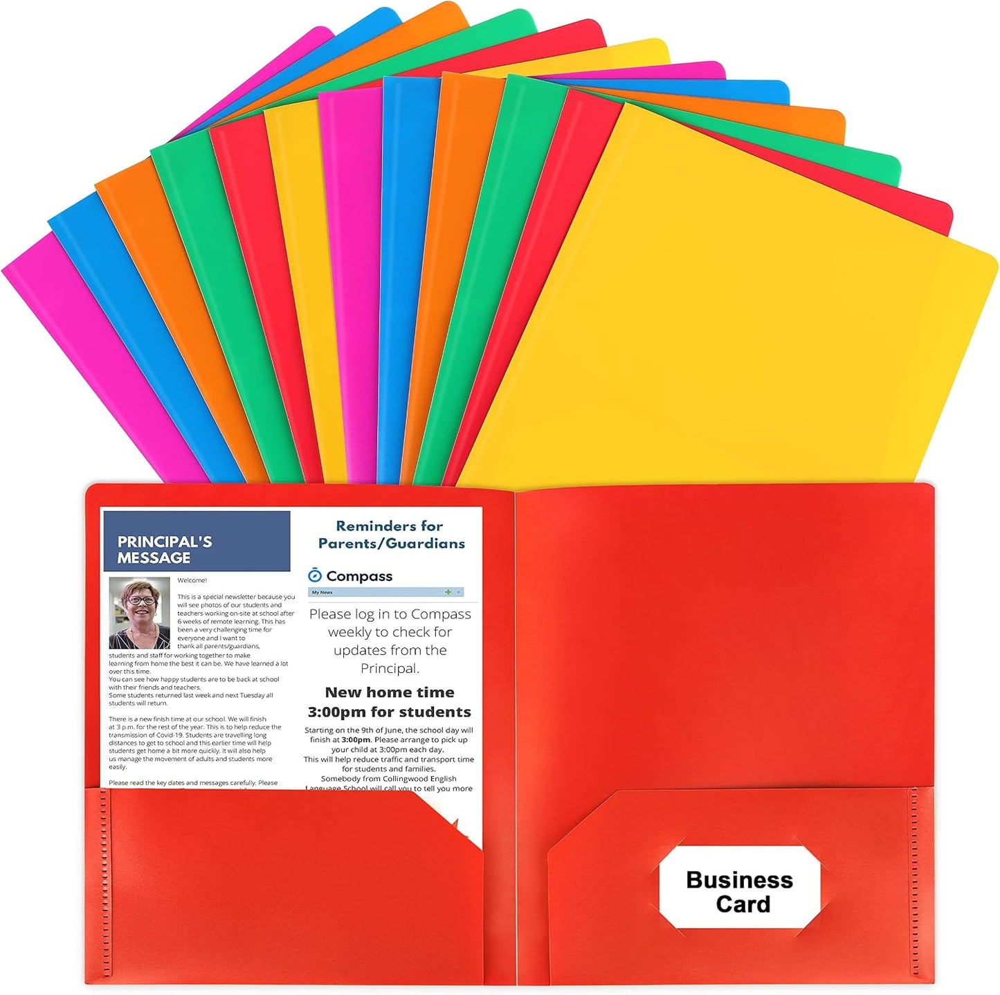 Plastic Folders with Pockets, 6 Color Heavy Duty Two Pocket Folder Business Card Holder for Office High School