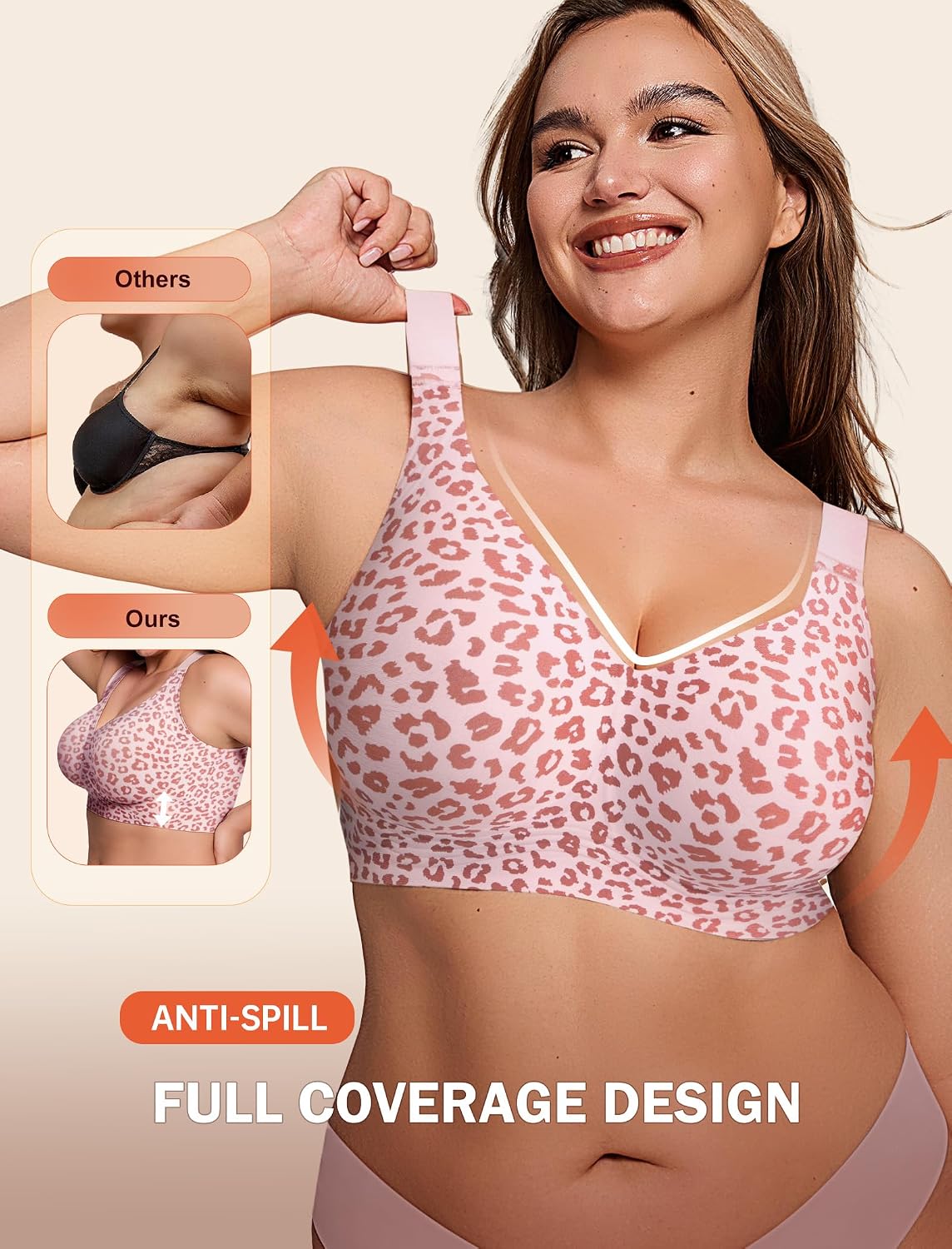 LetsJoli Bras for Women Supportive Wireless Push Up Bra Full Coverage No Underwire Seamless Plus Size for Older Women