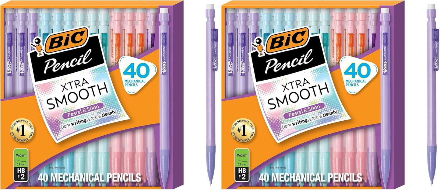 BIC Xtra Smooth Mechanical Pencil with 0.7 mm Medium Point ,Refillable and Retractable, School Supplies for Students and Teachers, 40-Count Pack