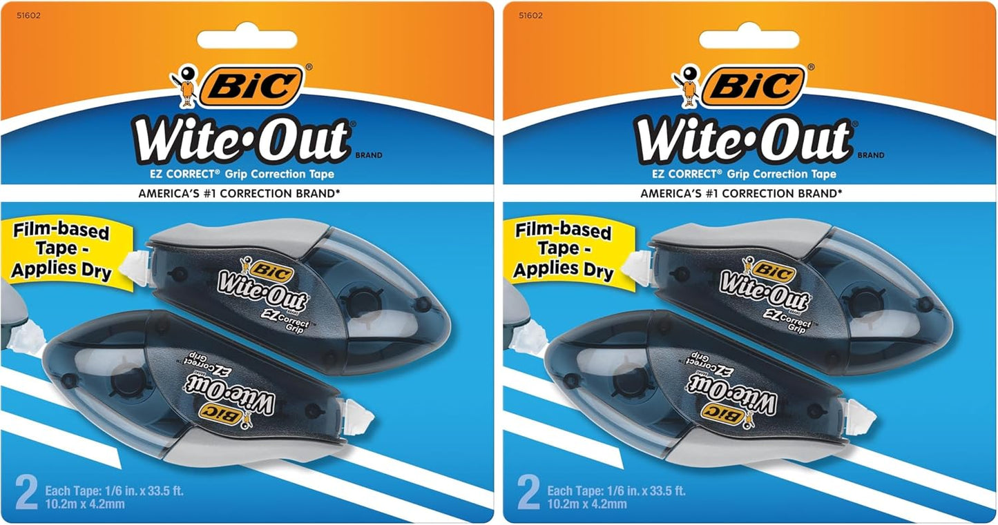 BIC Wite-Out EZ Correct Correction Tape, White, No Dry Time, Tear Resistant Tape, 2-Count