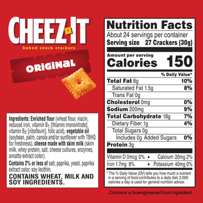 Cheez-It Cheese Crackers, Baked Snack Crackers, Lunch Snacks, Party Size, Original, 25oz Box (1 Box)