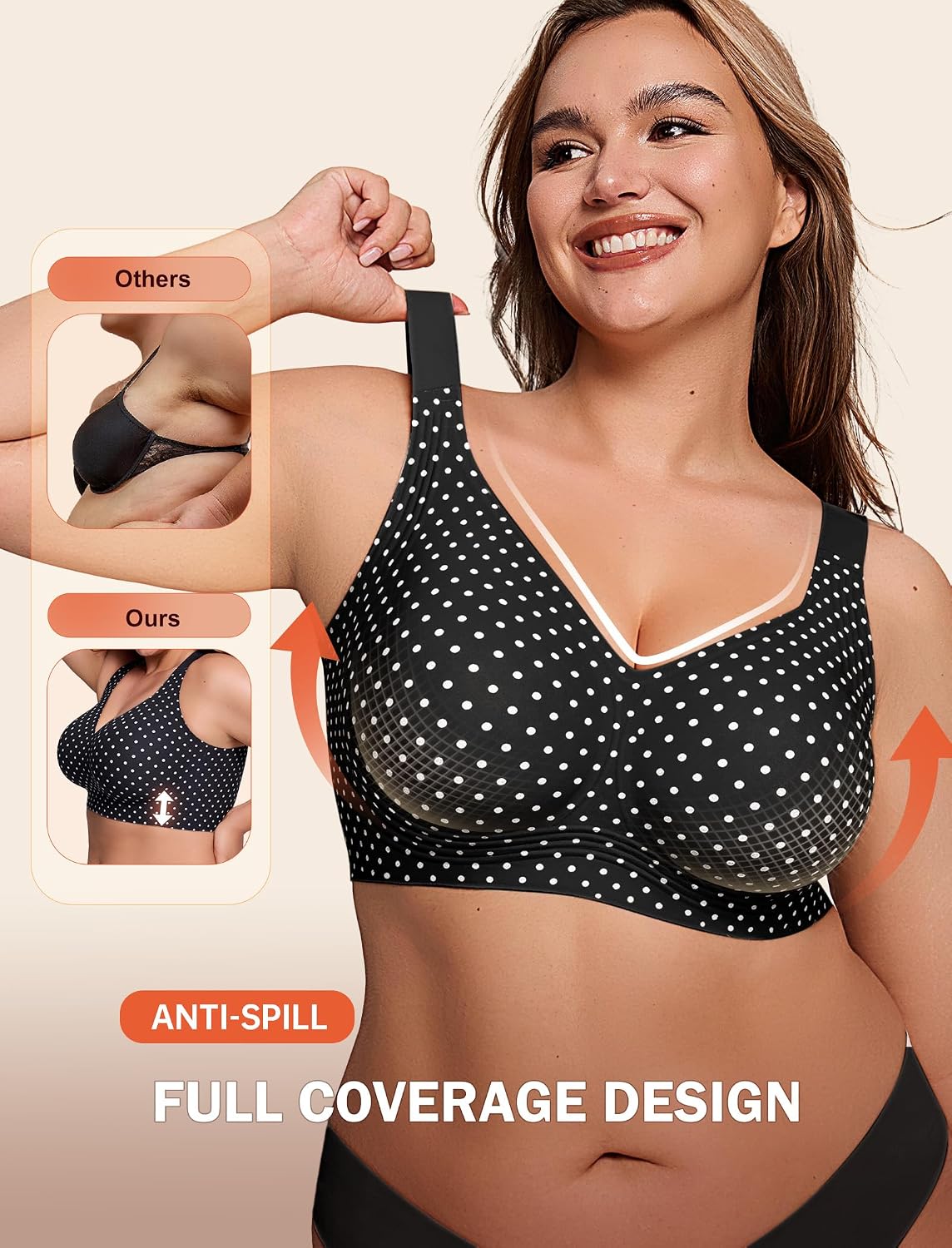 LetsJoli Bras for Women Supportive Wireless Push Up Bra Full Coverage No Underwire Seamless Plus Size for Older Women