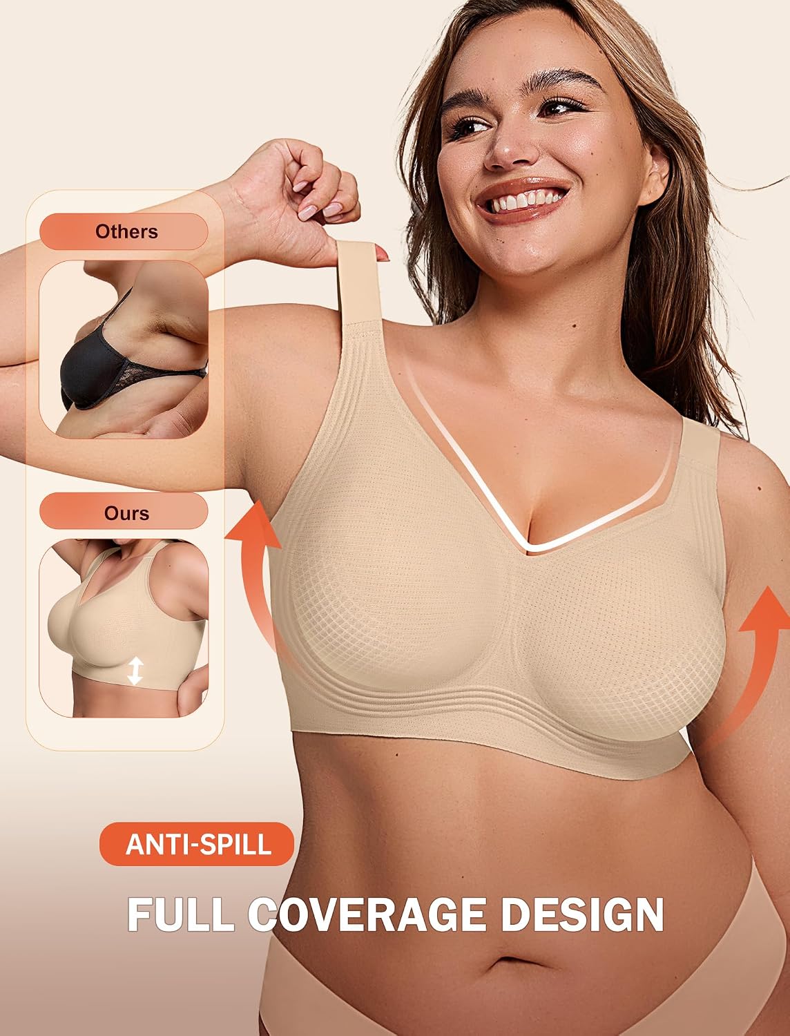LetsJoli Bras for Women Supportive Wireless Push Up Bra Full Coverage No Underwire Seamless Plus Size for Older Women