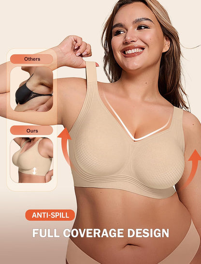 LetsJoli Bras for Women Supportive Wireless Push Up Bra Full Coverage No Underwire Seamless Plus Size for Older Women