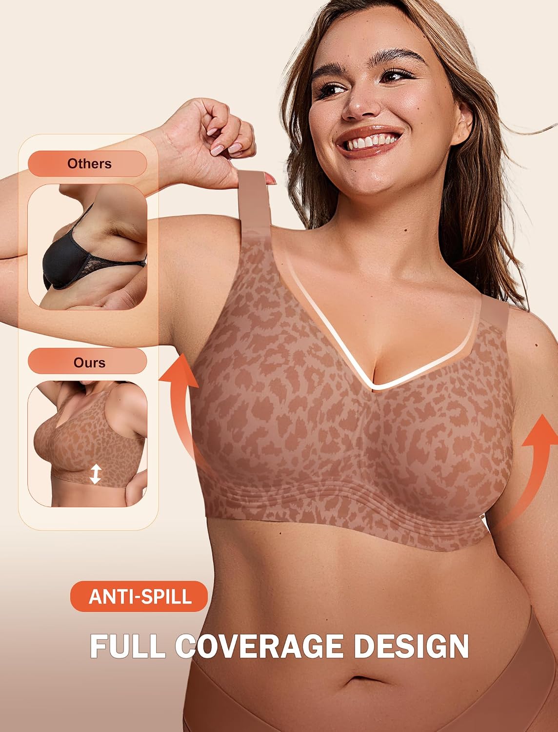 LetsJoli Bras for Women Supportive Wireless Push Up Bra Full Coverage No Underwire Seamless Plus Size for Older Women