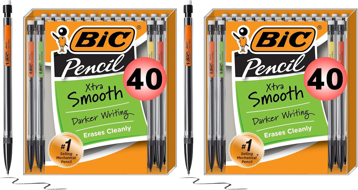 BIC Xtra Smooth Mechanical Pencil with 0.7 mm Medium Point ,Refillable and Retractable, School Supplies for Students and Teachers, 40-Count Pack