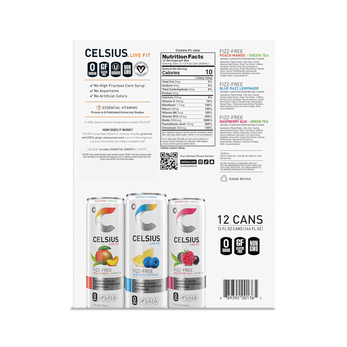 CELSIUS Assorted Flavors Official Variety Pack, Functional Essential Energy Drinks, 12 Fl Oz (Pack of 12)