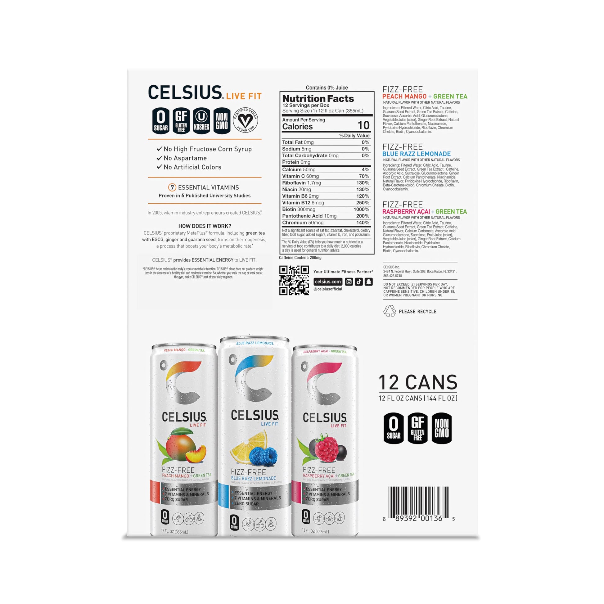 CELSIUS Assorted Flavors Official Variety Pack, Functional Essential Energy Drinks, 12 Fl Oz (Pack of 12)