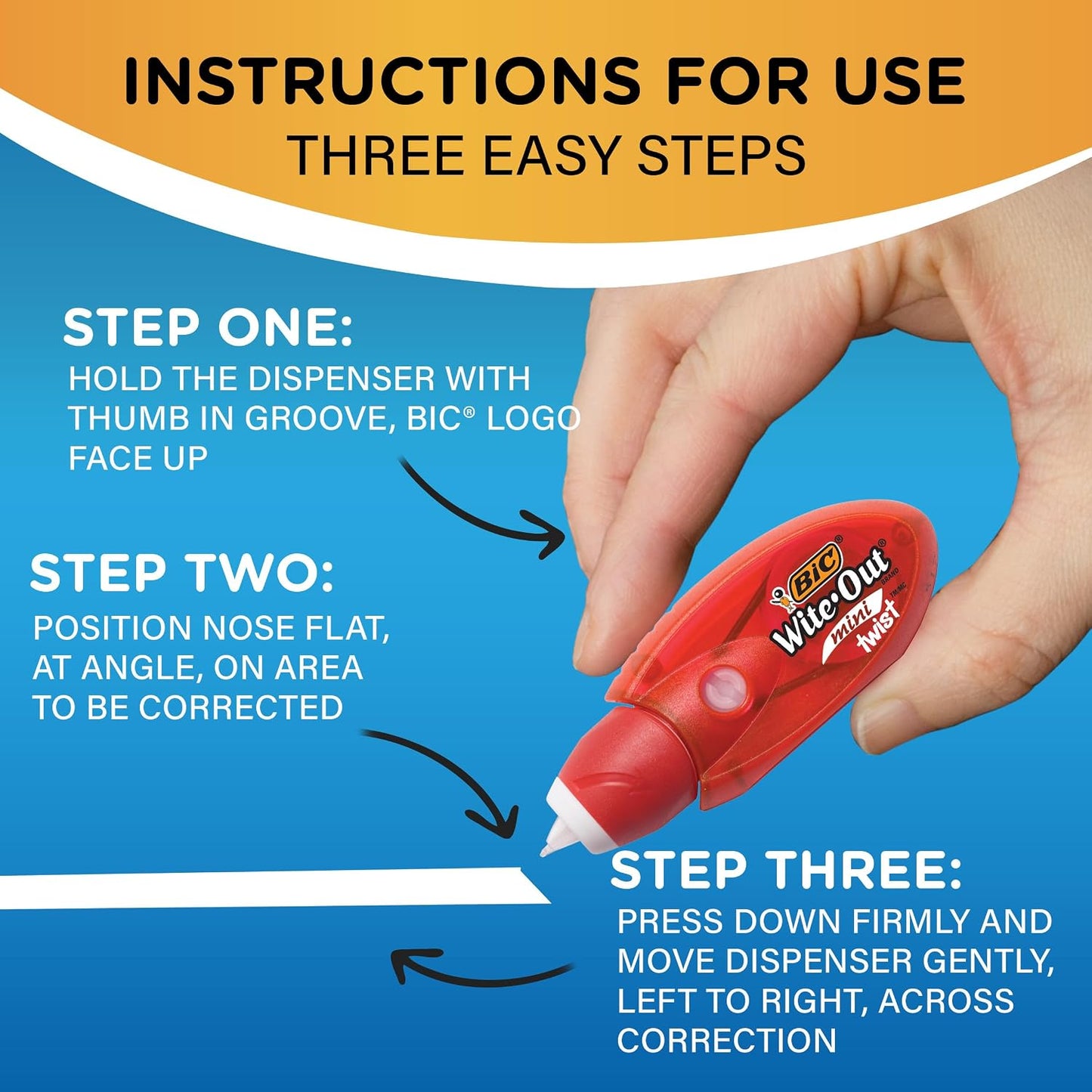BIC Wite-Out EZ Correct Correction Tape, White, No Dry Time, Tear Resistant Tape, 2-Count