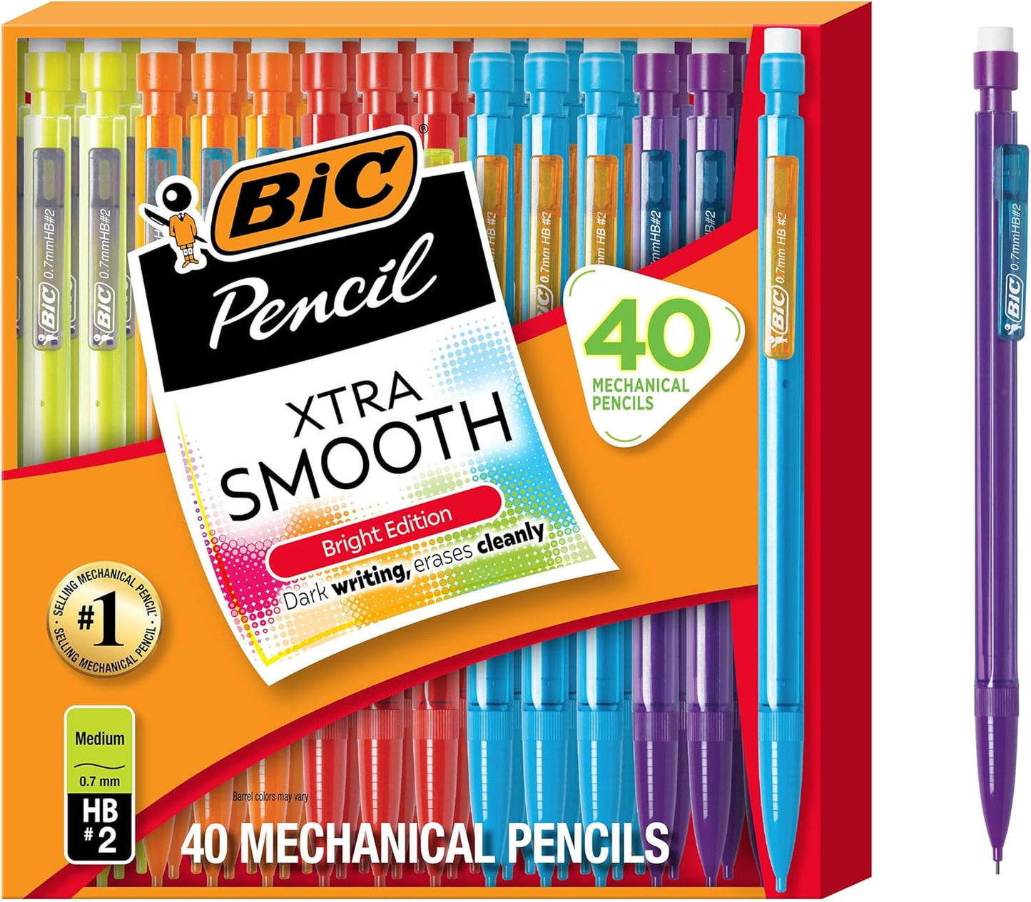 BIC Xtra Smooth Mechanical Pencil with 0.7 mm Medium Point ,Refillable and Retractable, School Supplies for Students and Teachers, 40-Count Pack