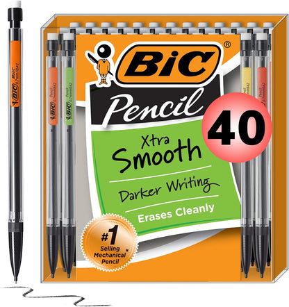 BIC Xtra Smooth Mechanical Pencil with 0.7 mm Medium Point ,Refillable and Retractable, School Supplies for Students and Teachers, 40-Count Pack