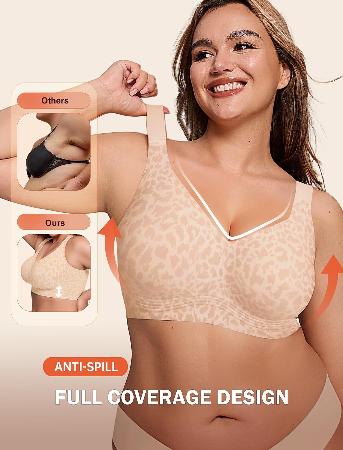 LetsJoli Bras for Women Supportive Wireless Push Up Bra Full Coverage No Underwire Seamless Plus Size for Older Women