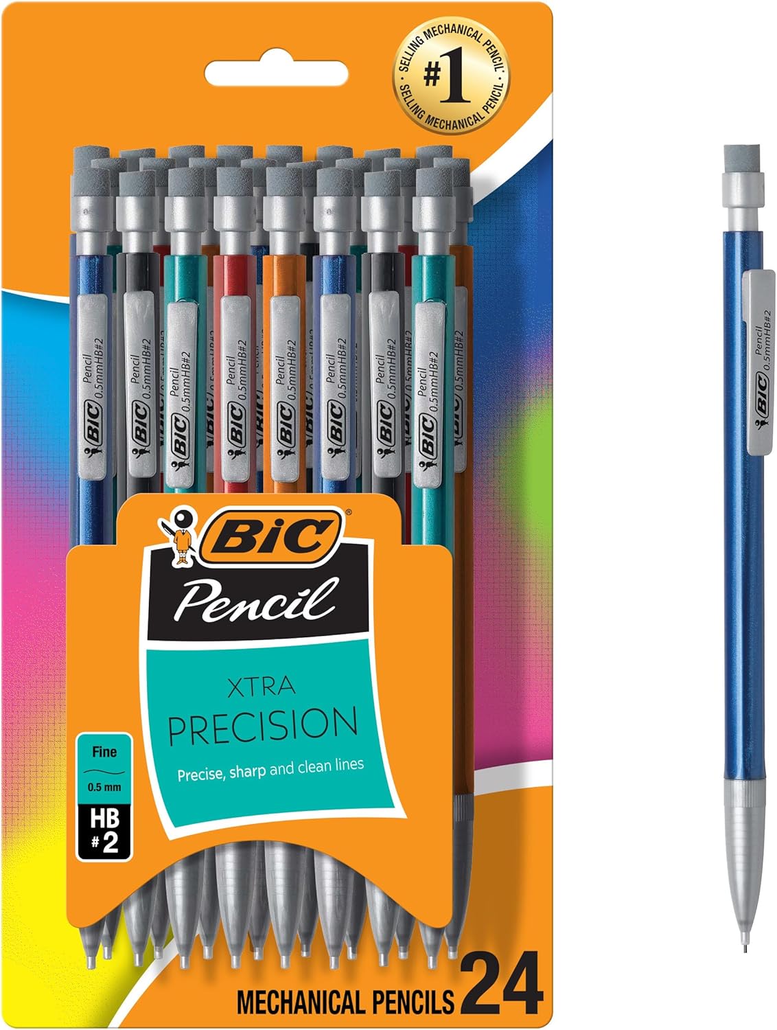 BIC Xtra-Smooth Pastel Mechanical Pencils with Erasers, Medium Point (0.7mm), 24-Count Pack, Bulk Mechanical Pencils for School or Office Supplies