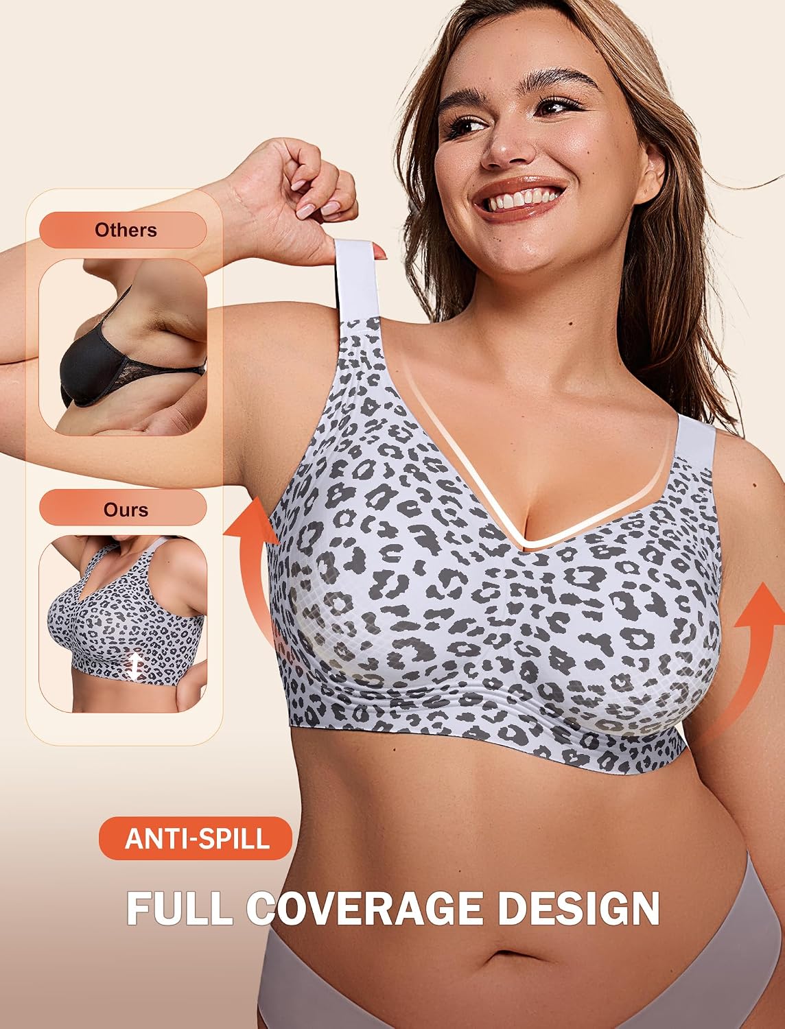 LetsJoli Bras for Women Supportive Wireless Push Up Bra Full Coverage No Underwire Seamless Plus Size for Older Women