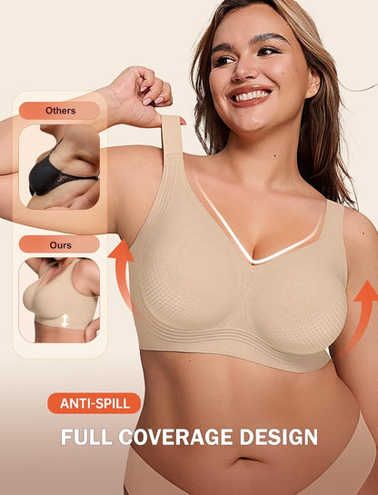 LetsJoli Bras for Women Supportive Wireless Push Up Bra Full Coverage No Underwire Seamless Plus Size for Older Women