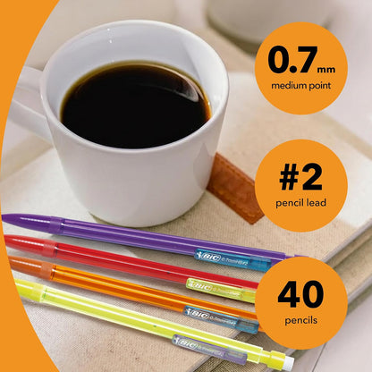 BIC Xtra Smooth Mechanical Pencil with 0.7 mm Medium Point ,Refillable and Retractable, School Supplies for Students and Teachers, 40-Count Pack