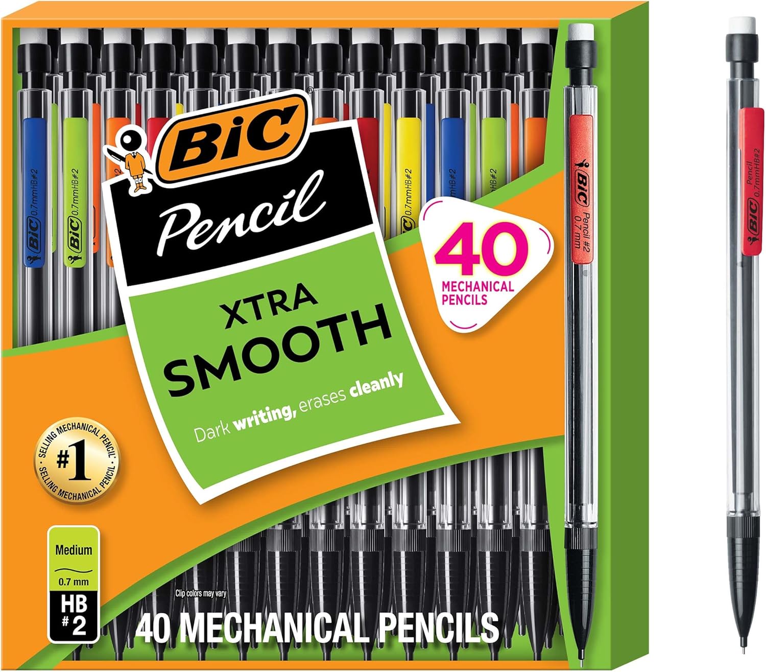 BIC Xtra Smooth Mechanical Pencil with 0.7 mm Medium Point ,Refillable and Retractable, School Supplies for Students and Teachers, 40-Count Pack