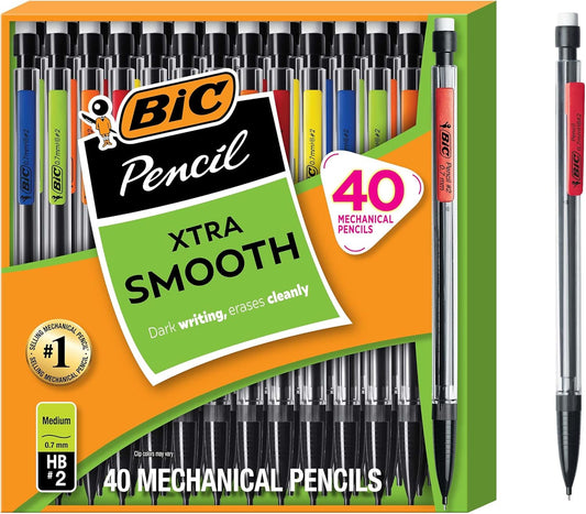BIC Xtra Smooth Mechanical Pencil with 0.7 mm Medium Point ,Refillable and Retractable, School Supplies for Students and Teachers, 40-Count Pack