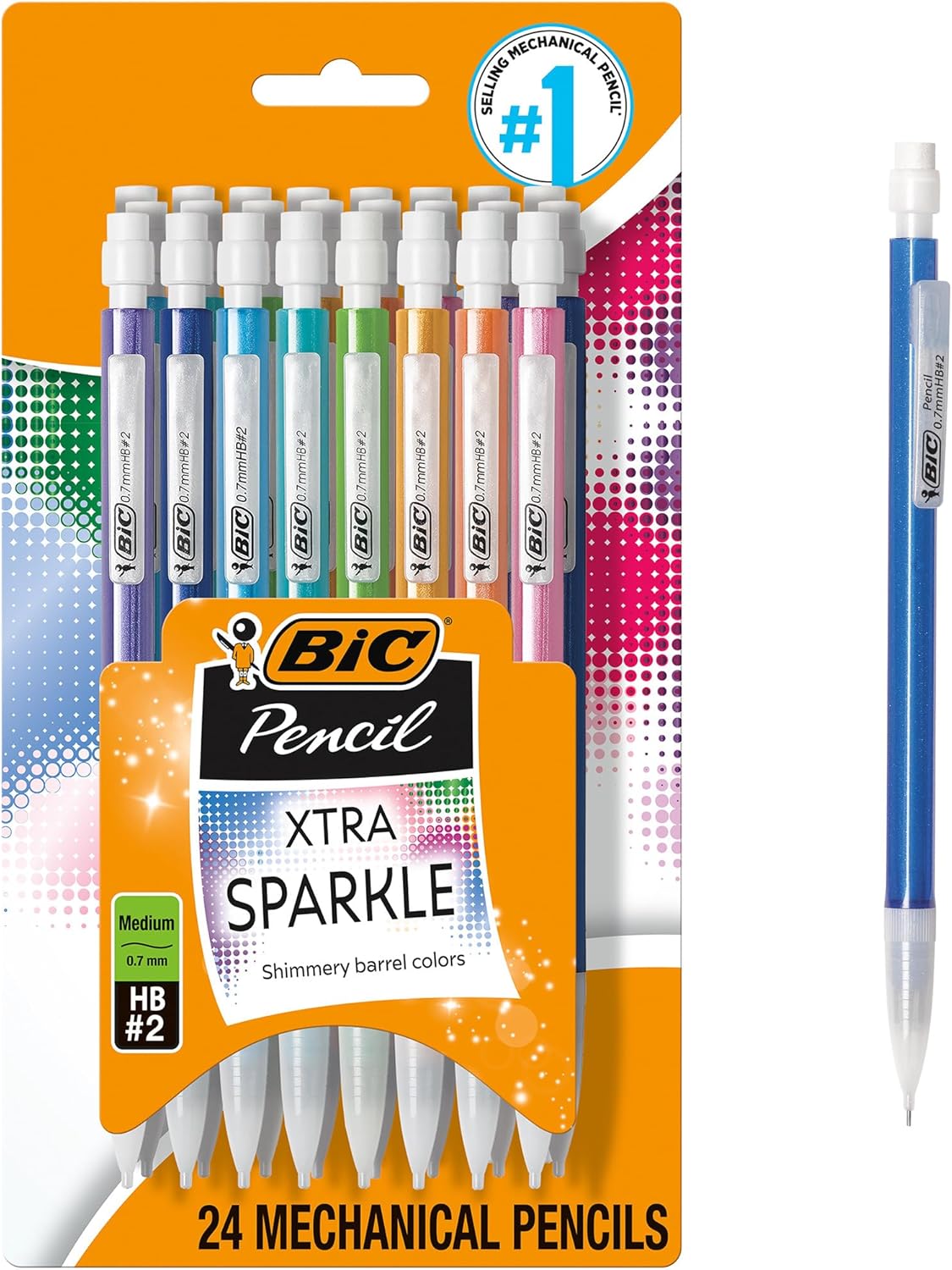BIC Xtra-Smooth Pastel Mechanical Pencils with Erasers, Medium Point (0.7mm), 24-Count Pack, Bulk Mechanical Pencils for School or Office Supplies