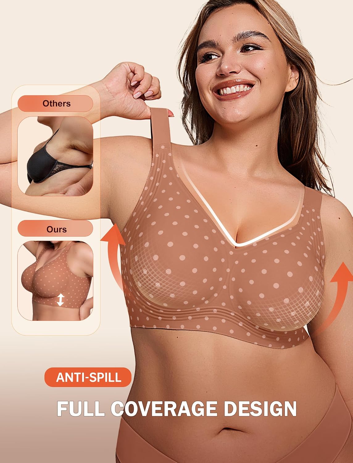 LetsJoli Bras for Women Supportive Wireless Push Up Bra Full Coverage No Underwire Seamless Plus Size for Older Women