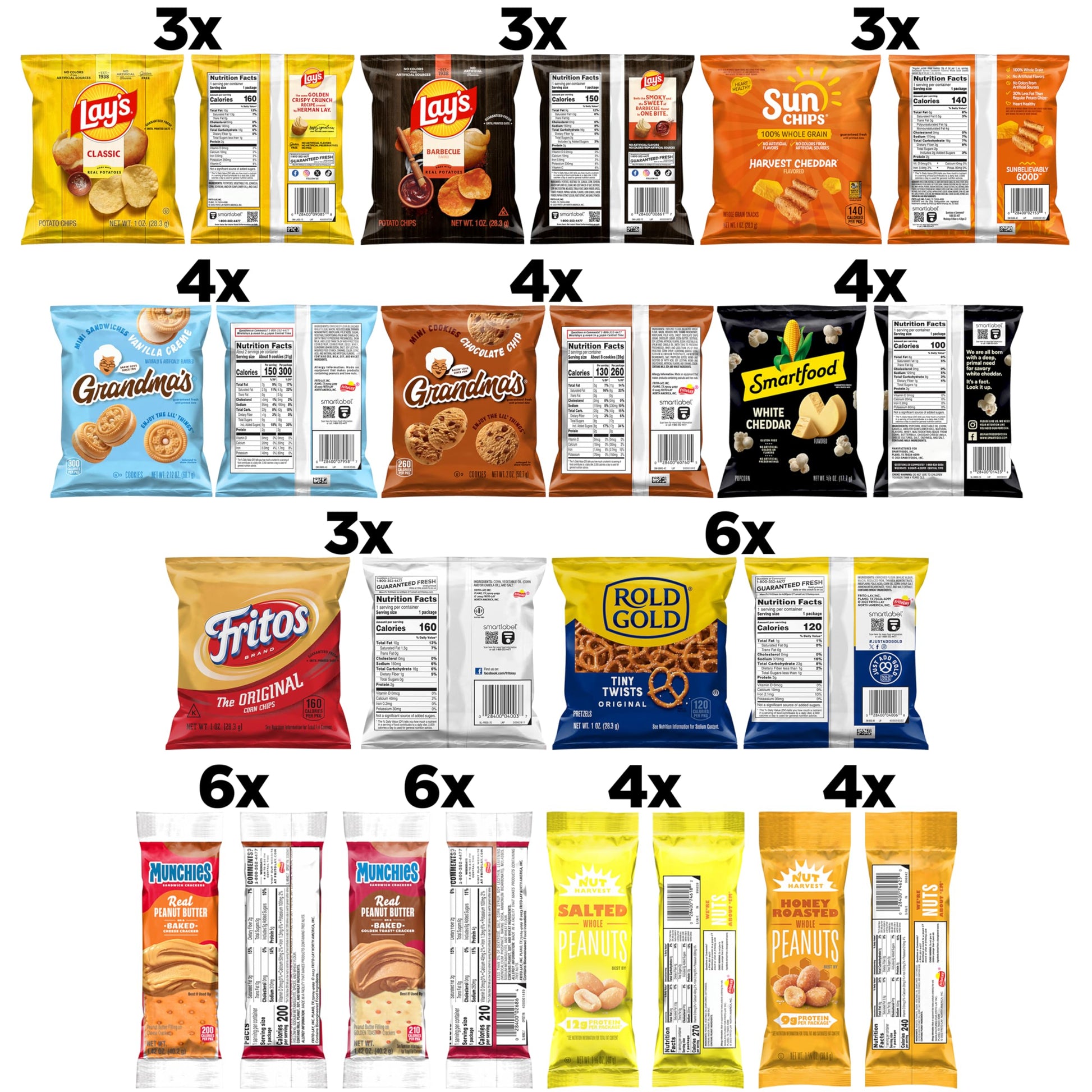 Frito-Lay Ultimate Classic Snacks Package, Variety Assortment of Chips, Cookies, Crackers, & Nuts, 0.56 ounces, (Pack of 40) (Packaging May Vary)