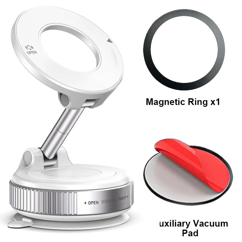 Magnetic Car Phone Mount – Mechanical Vacuum Suction Holder (360° Rotation)