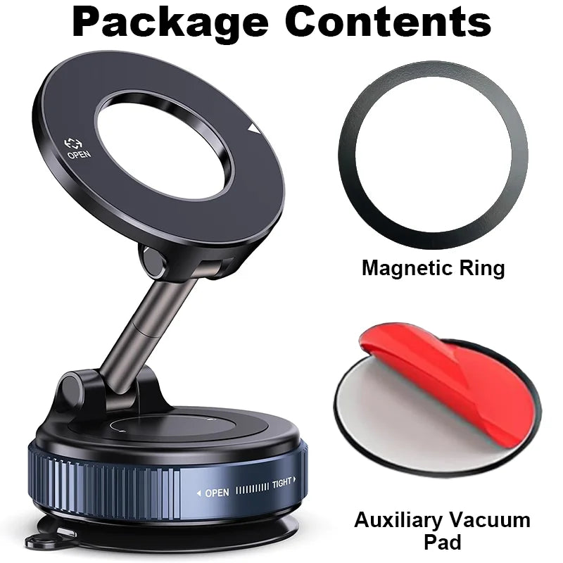 Magnetic Car Phone Mount – Mechanical Vacuum Suction Holder (360° Rotation)